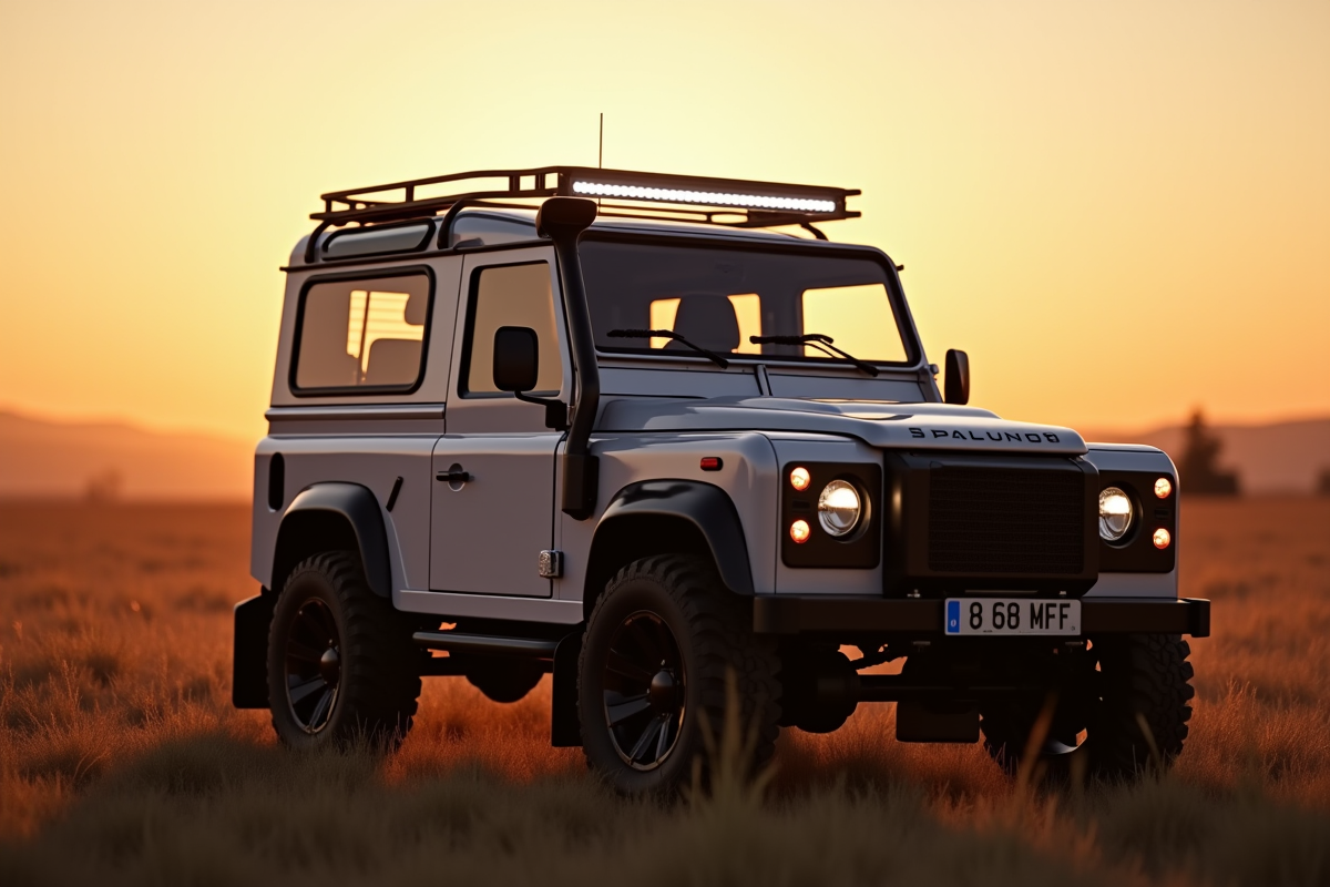 4x4 propre avec barre LED au lever du soleil en champ ouvert