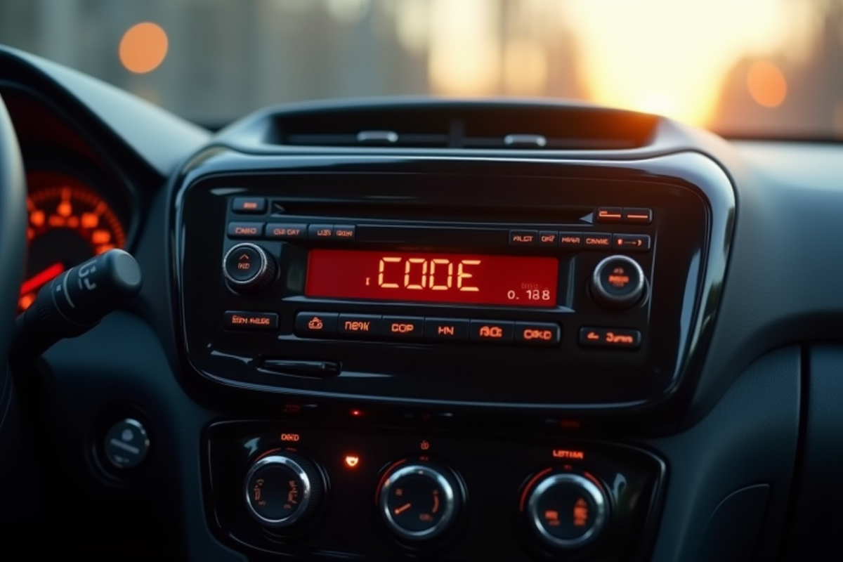 Ecran de radio de voiture affichant code lumineux