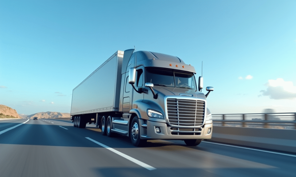 Camion puissant de 12 tonnes sur une autoroute moderne en plein jour
