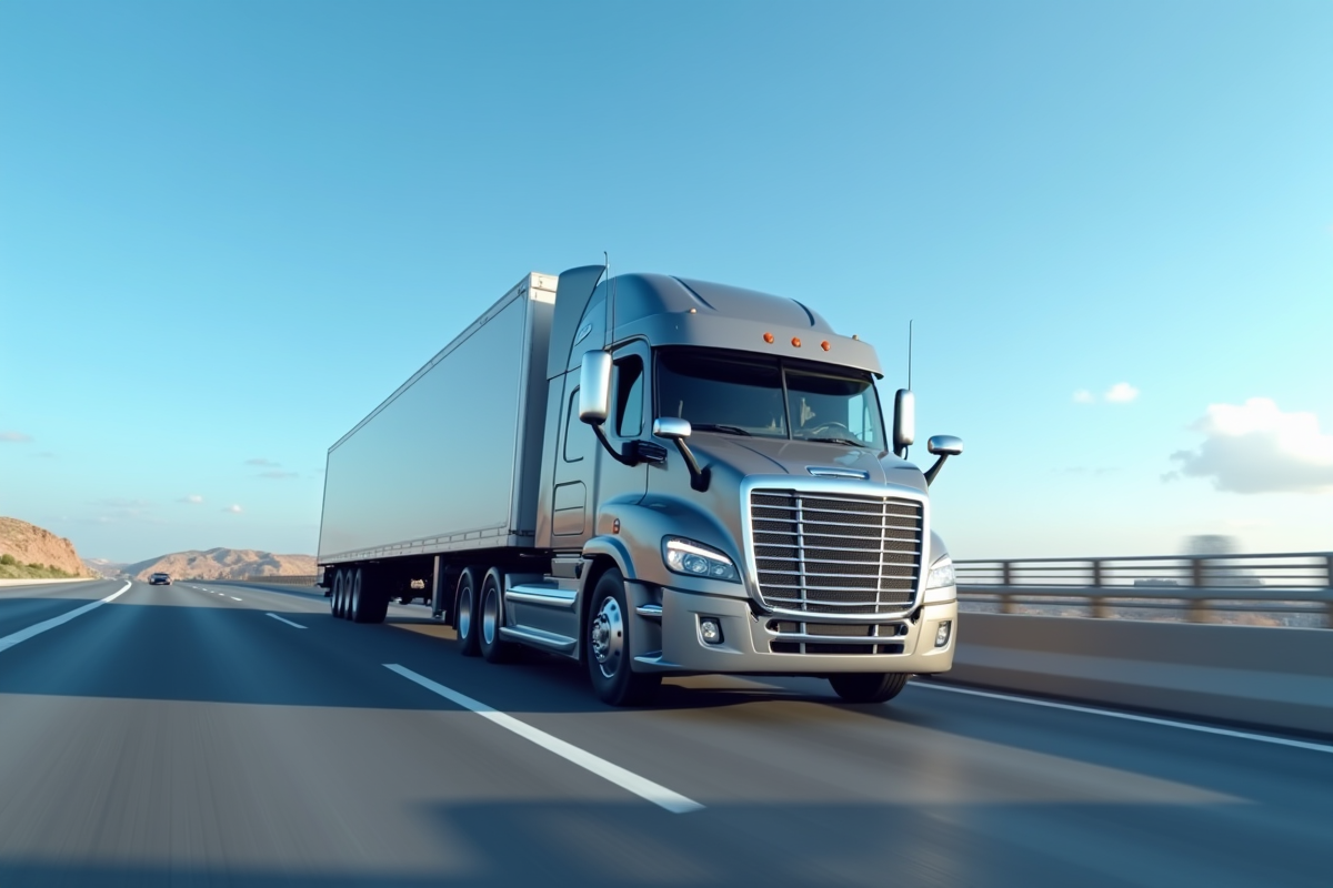 Camion puissant de 12 tonnes sur une autoroute moderne en plein jour