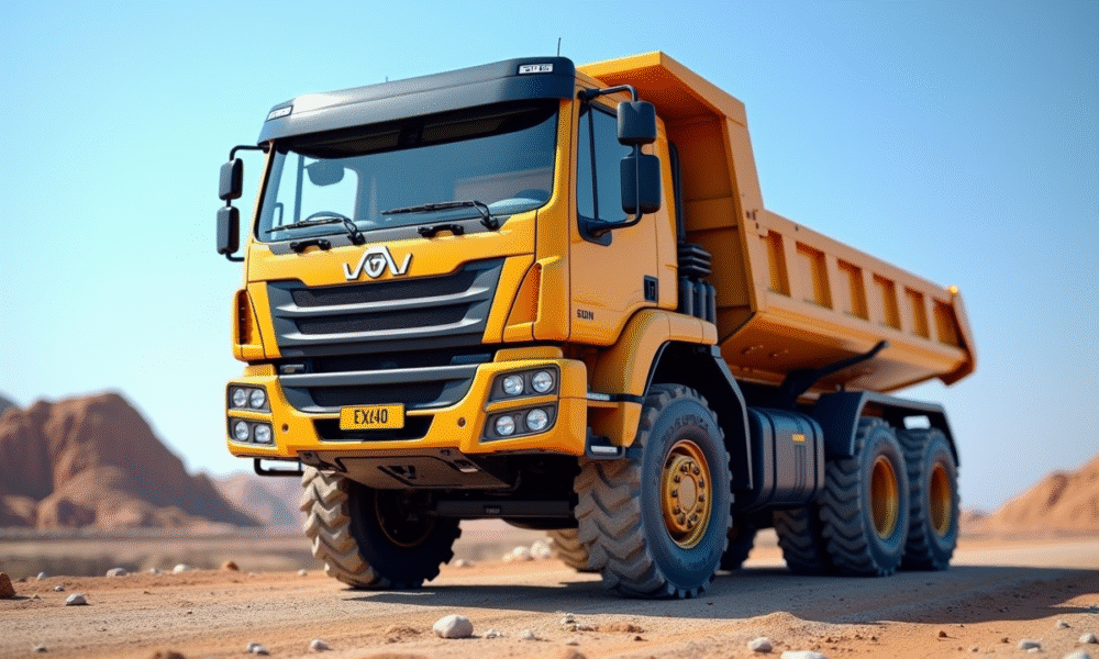 Camion benne 6 tonnes sur un chantier propre en journée
