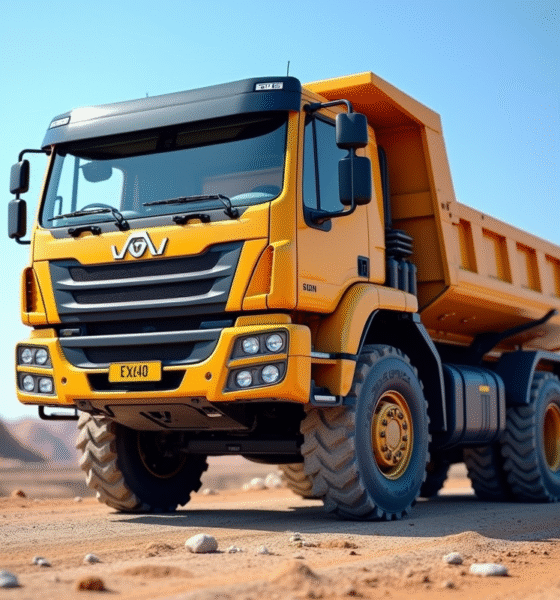 Camion benne 6 tonnes sur un chantier propre en journée