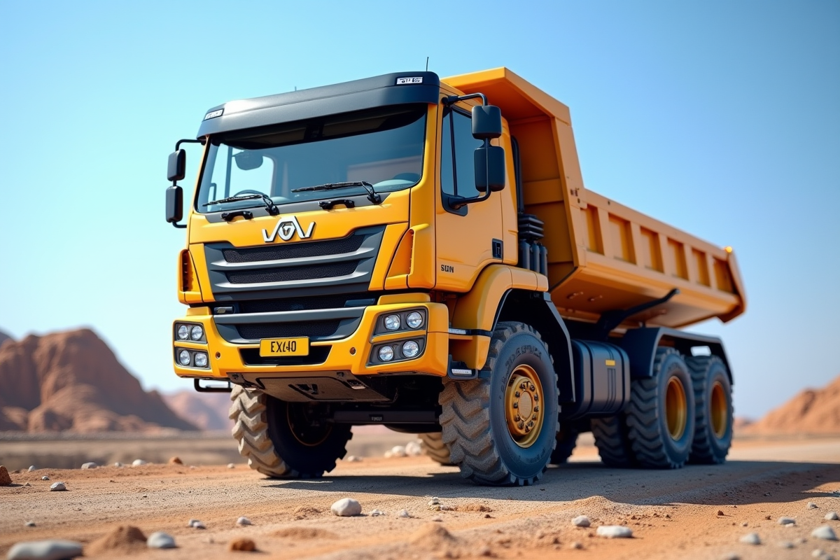 Camion benne 6 tonnes sur un chantier propre en journée