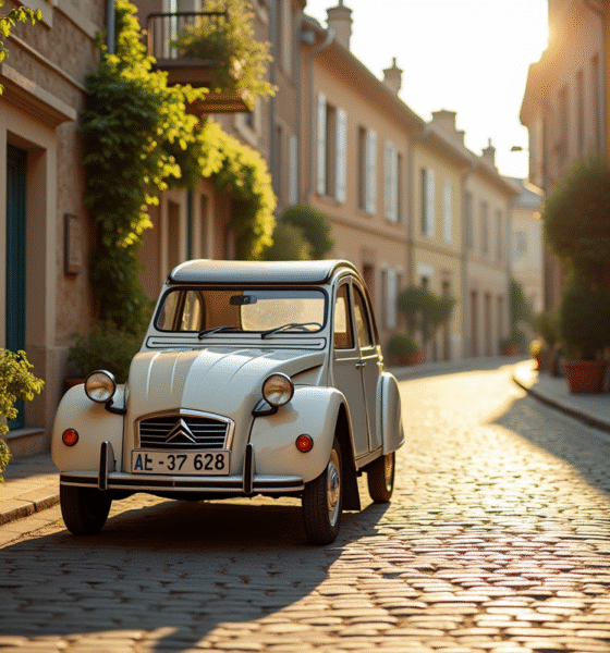 Citroën 2CV stationnée dans un village français au matin