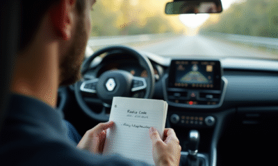 Conducteur homme dans une Renault moderne avec bloc-notes