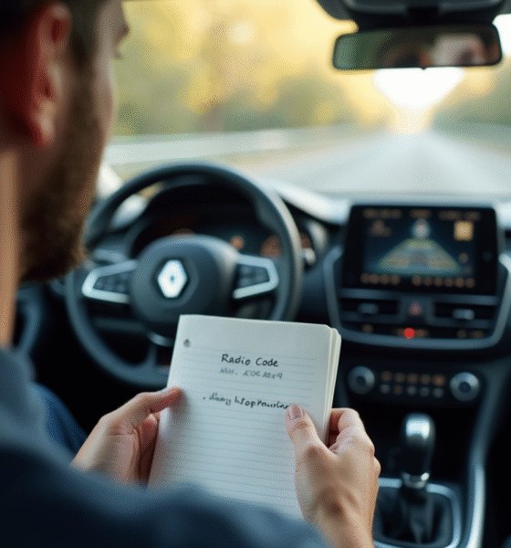 Conducteur homme dans une Renault moderne avec bloc-notes