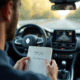 Conducteur homme dans une Renault moderne avec bloc-notes