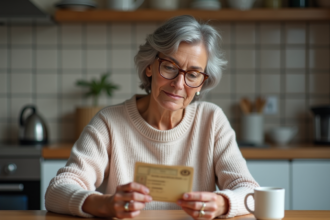 Femme française de 50 ans examine son permis de conduire