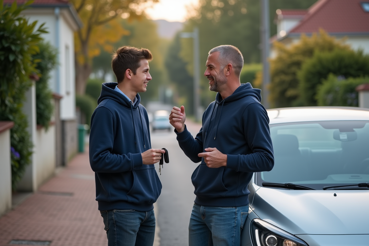 Garçon de 16 ans avec son père près d