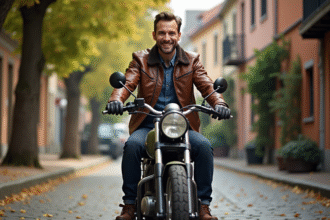 Homme souriant sur une moto Chappy 125 vintage