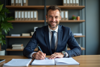 Homme en costume dans un bureau administratif français