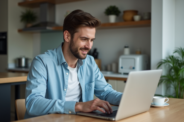 Homme vérifiant ses points de conduite sur un ordinateur