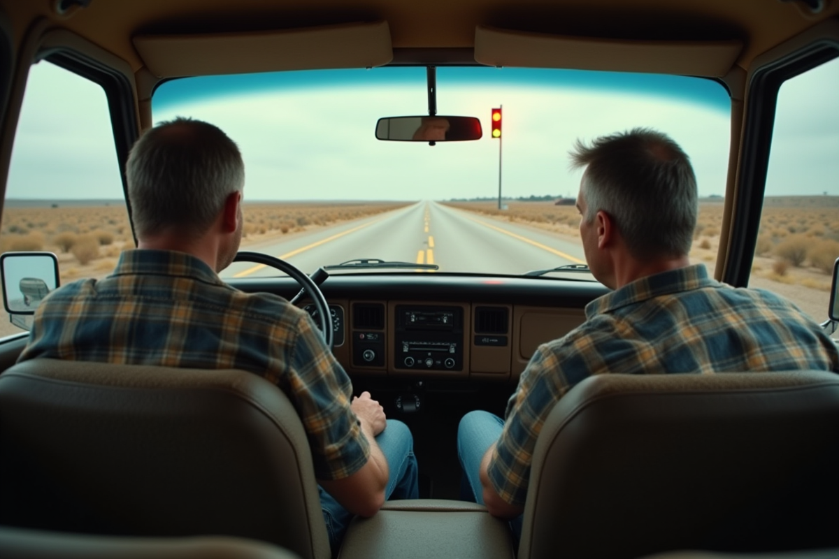 Homme assis dans une camionnette poussiereuse au Texas