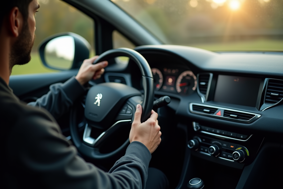 Personne inspectant l interieur d une Peugeot 3008 d occasion
