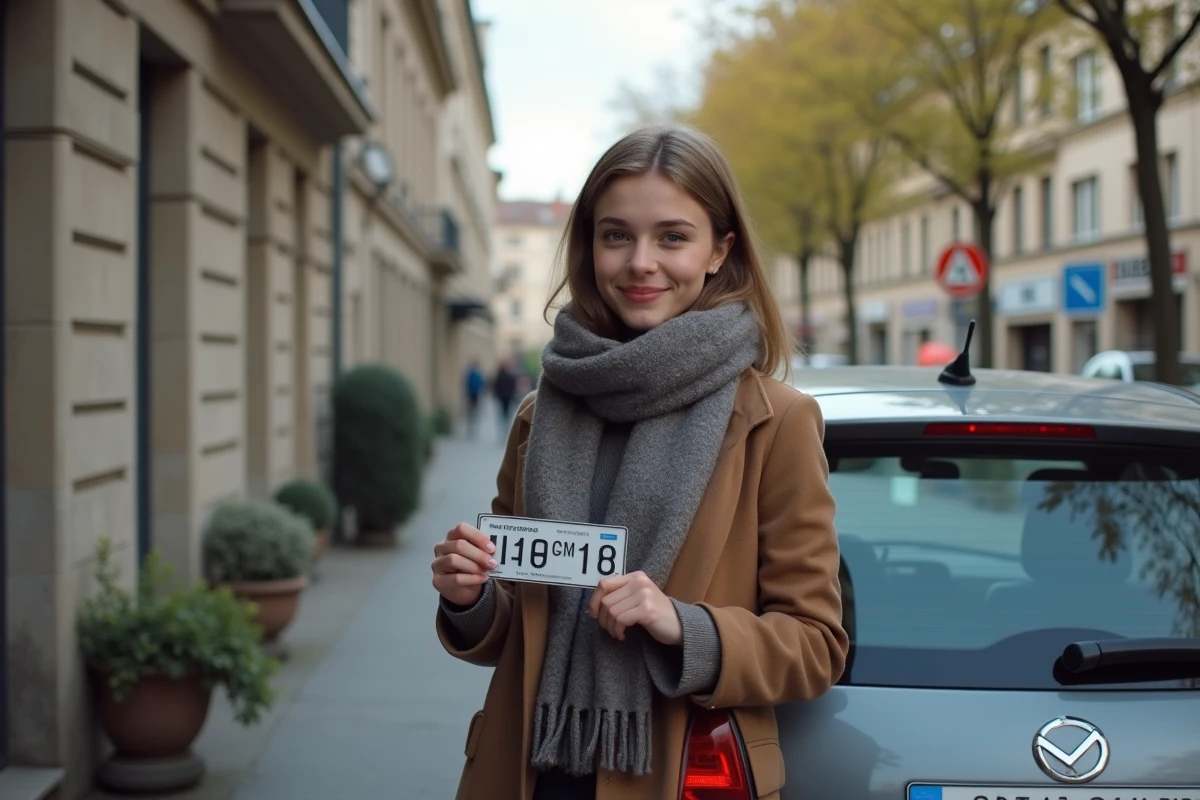 Jeune femme souriante vérifiant plaques d