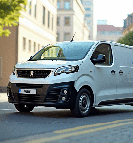 Véhicule Peugeot Expert en ville en gros plan