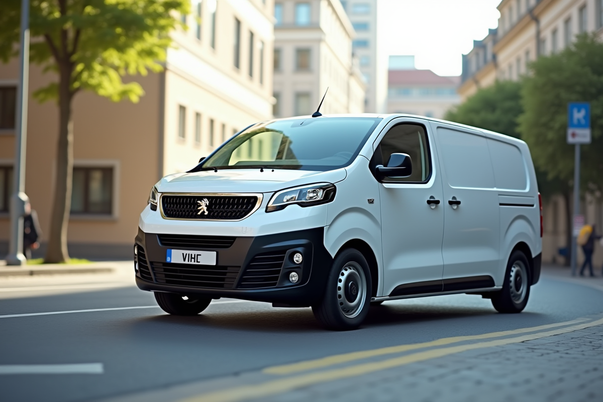 Véhicule Peugeot Expert en ville en gros plan