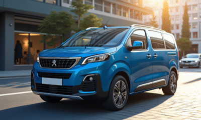 Voiture Peugeot Rifter 7 places dans une rue urbaine en journée
