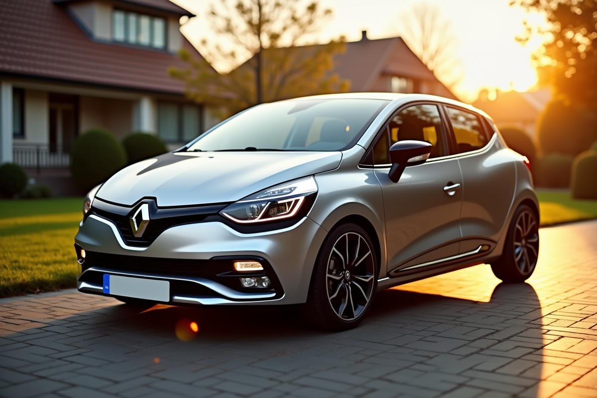 Renault Clio 2 V6 stationnée sur une allée ensoleillée