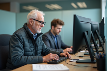 Homme senior en train de remplir un formulaire en ligne pour l'examen de conduite