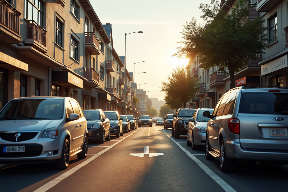 Rue résidentielle avec véhicules et ticket de stationnement en vue